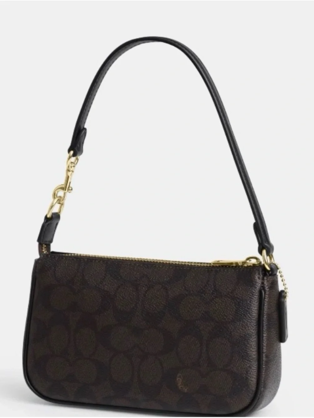 Coach Brown Signature Mini Shoulder Bag with Black Strap